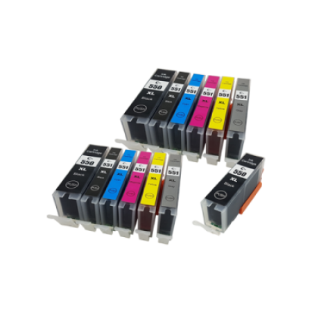 Compatible Canon PGI-550XL CLI-551XL Ink Cartridge 13 Pack - Extra 550XL Black