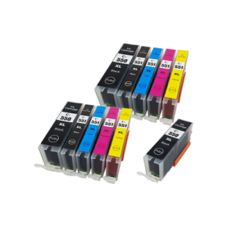 Compatible Canon PGI-550XL CLI-551XL Ink Cartridge 11 Pack - Extra 550 Black